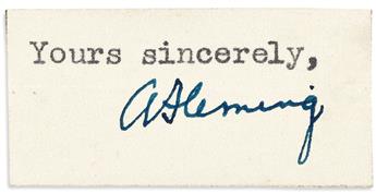 (MEDICINE.) FLEMING, ALEXANDER. Two items: Brief Autograph Note Signed * Clipped Signature.